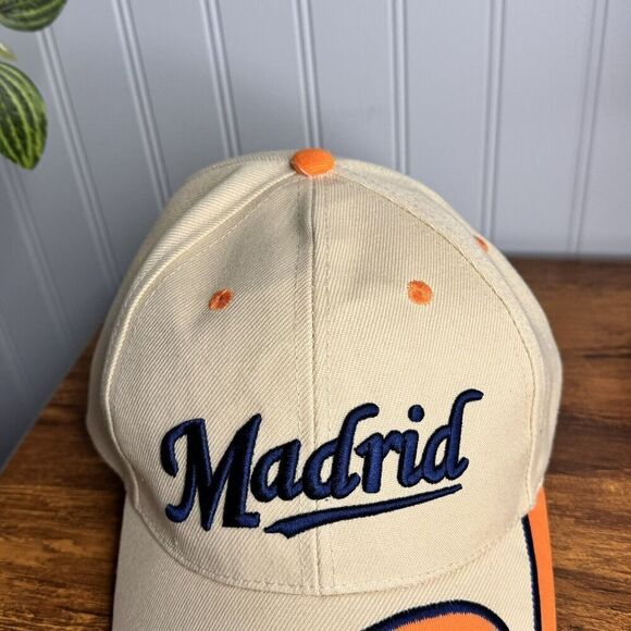 MADRID Bull Spain Flag Embroidered Orange Beige Trucker Hat Adjustable Sz 7 - Picture 8 of 10